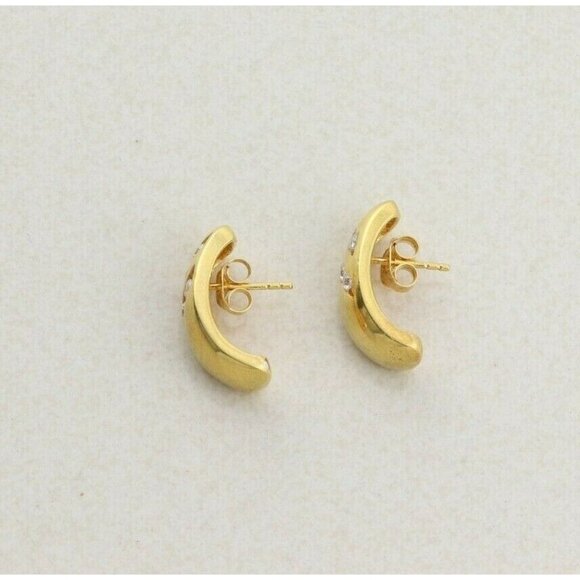 Gold Over Sterling Silver CZ Earrings J Hoop Earrings - Picture 8 of 8